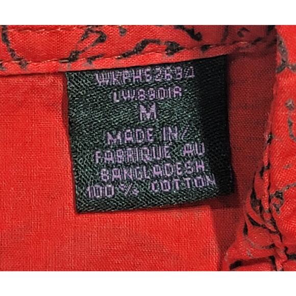 Wrangler Red Black Rhinestones Button Snap Top Medium Lightweight Collard Soft - Picture 4 of 6